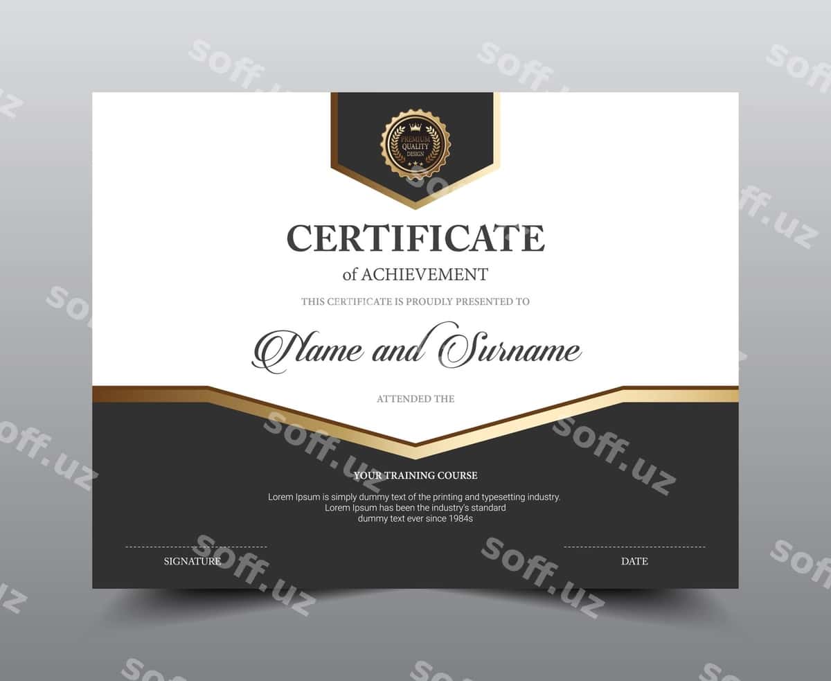 Guvohnoma joylashuvi shablon dizayni | Certificate layout template design 1