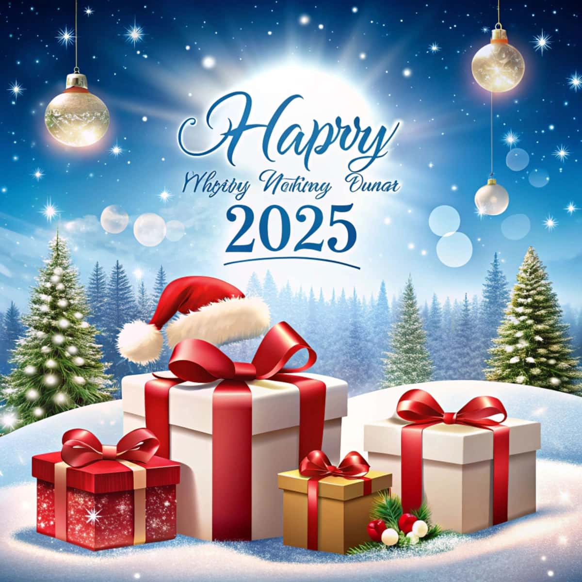 Yangi yil 2025 qorli Rojdestvo daraxti Rojdestvo fonida bezatilgan | New year 2025 snowy christmas with decorated tree christmas background 1