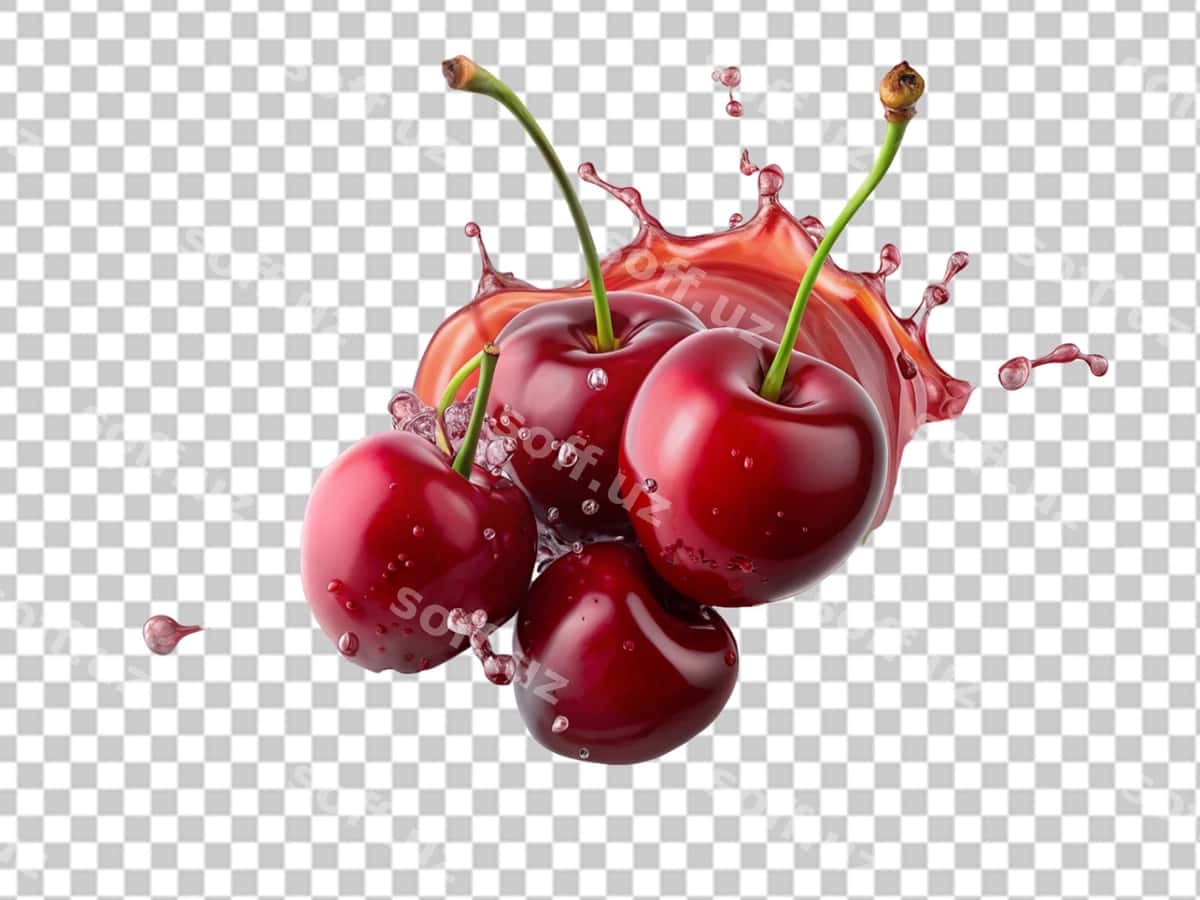 Oq fonda gilos mevasi | Cherry fruit with splash white background 1