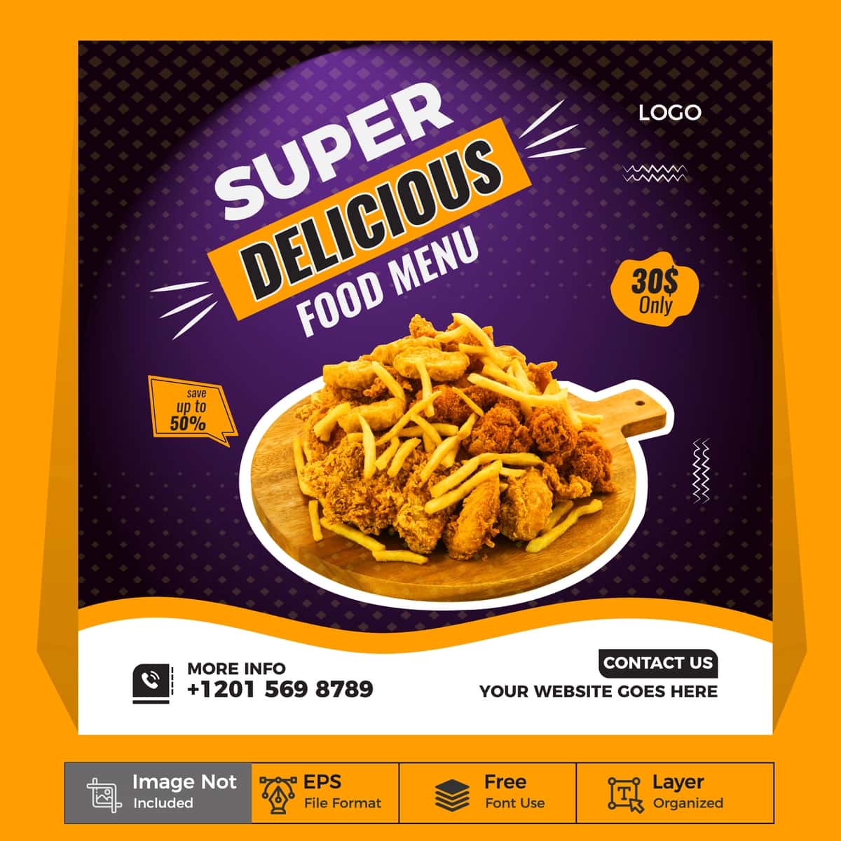 Vektorli taom menyusi restorani ijtimoiy media banner shabloni | Vector food menu restaurant social media banner template 1