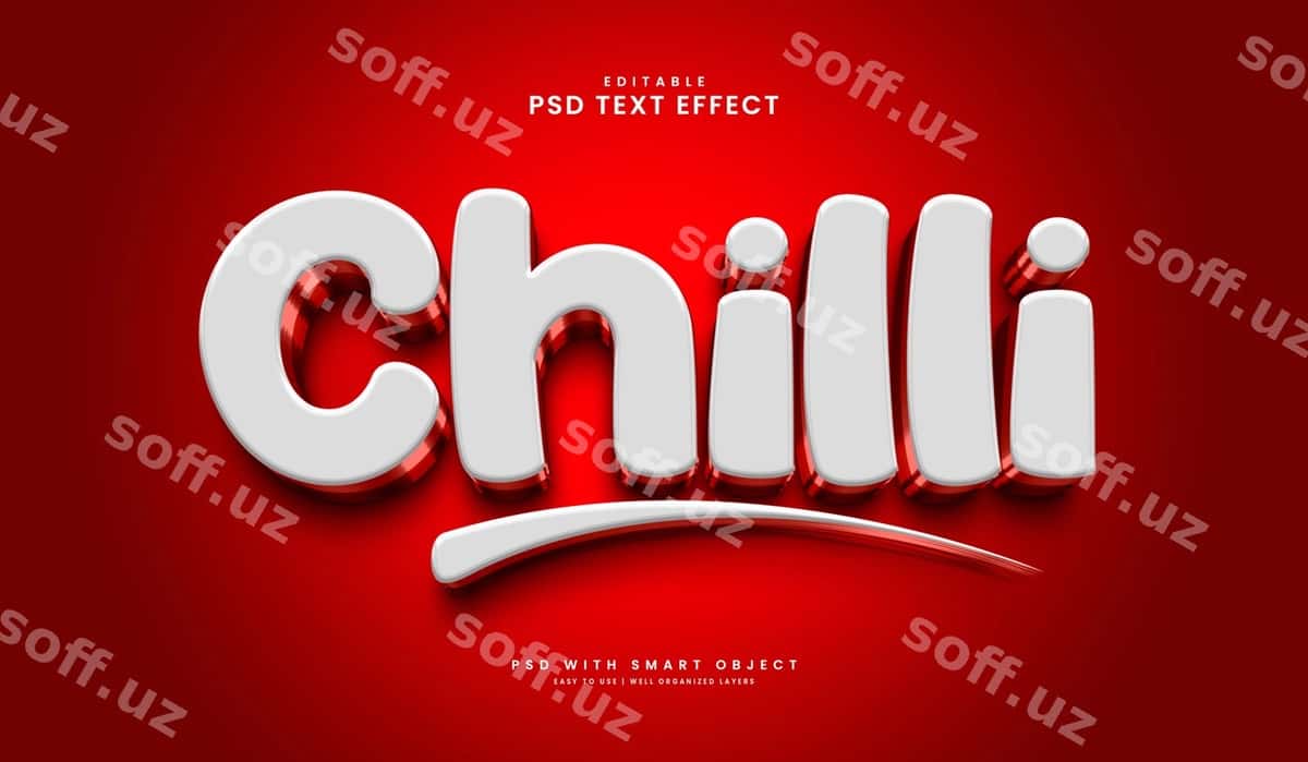 Chilli 3D tahrir qilish mumkin matn uslubi effekt PSD | Chilli 3d editable text style effect psd 1