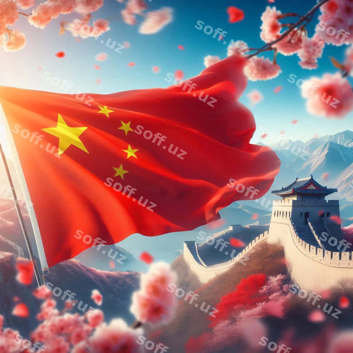 Xinaning chiroylangan bayrog'i | China beautiful waving flag 1