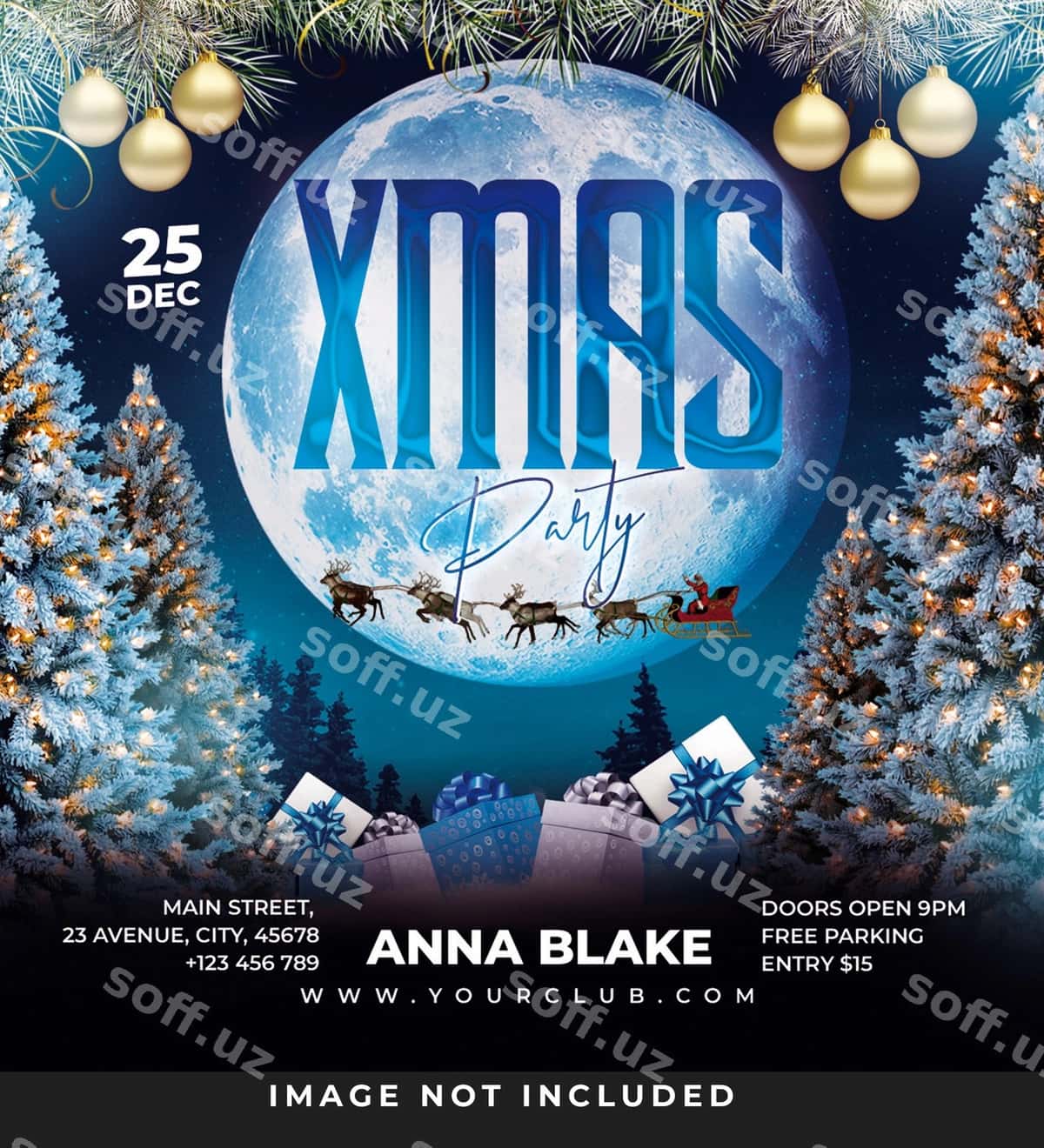 Nohorga to'xtovmasi flyer psd shabloni | Christmas party flyer psd template 1