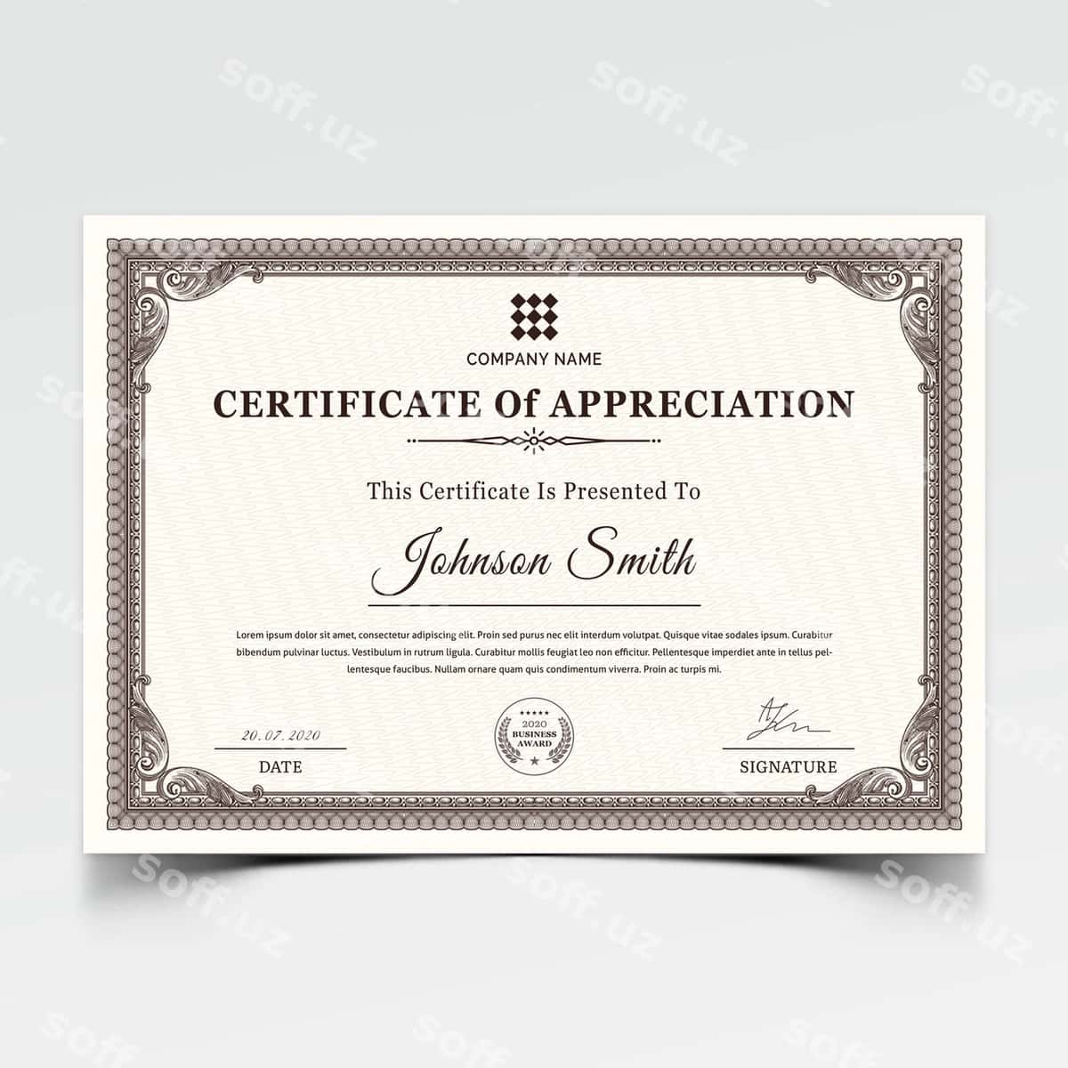 Klassik sertifikat berish shabloni | Classic certificate award template 1