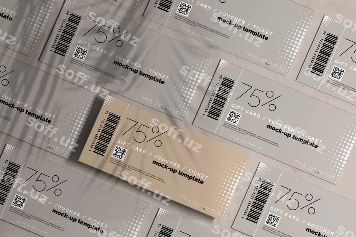 Yaqin murojaat valyuta chiptasi mockup | Close up voucher ticket mockup 1
