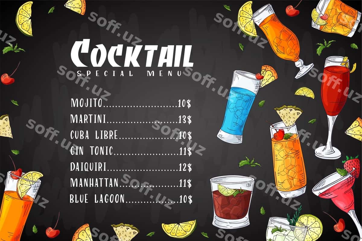 Kokteyl ichimliklari menyusi | Cocktail drinks menu 1