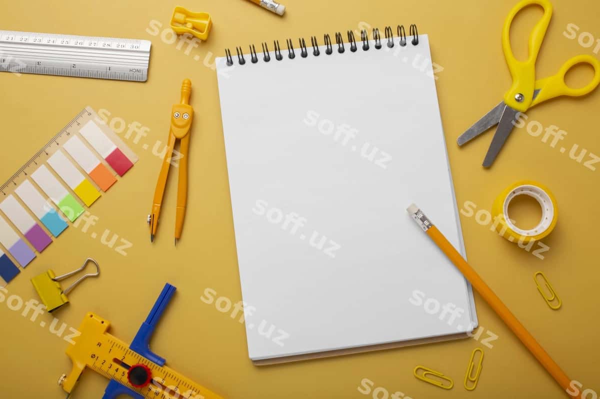 Kolaj maktab buyumlari mockup dizayni | Collage school items mockup design 1