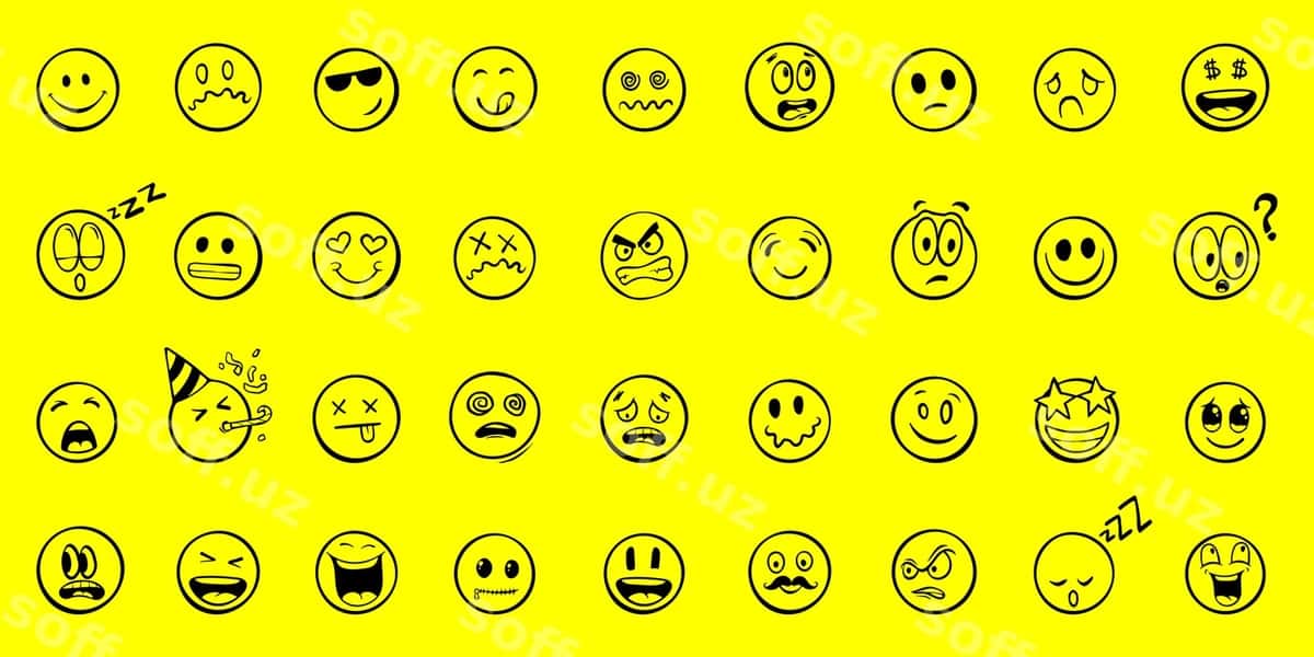 Qo'l yozgan emotikon yuzlar to'plami | Collection handdrawn emoticon faces 1