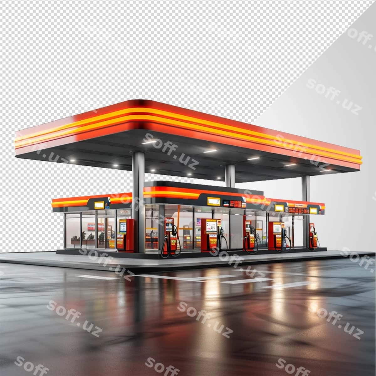 Zamonaviy yoqilg'i quyish shoxobchasi png | Contemporary petrol station canopy png 1