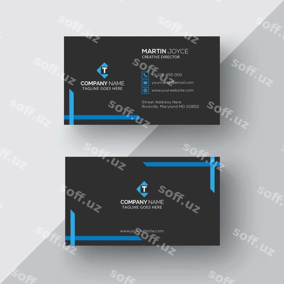 Korporativ qora biznes kartochka ko'k bilan | Corporate black business card with blue 1