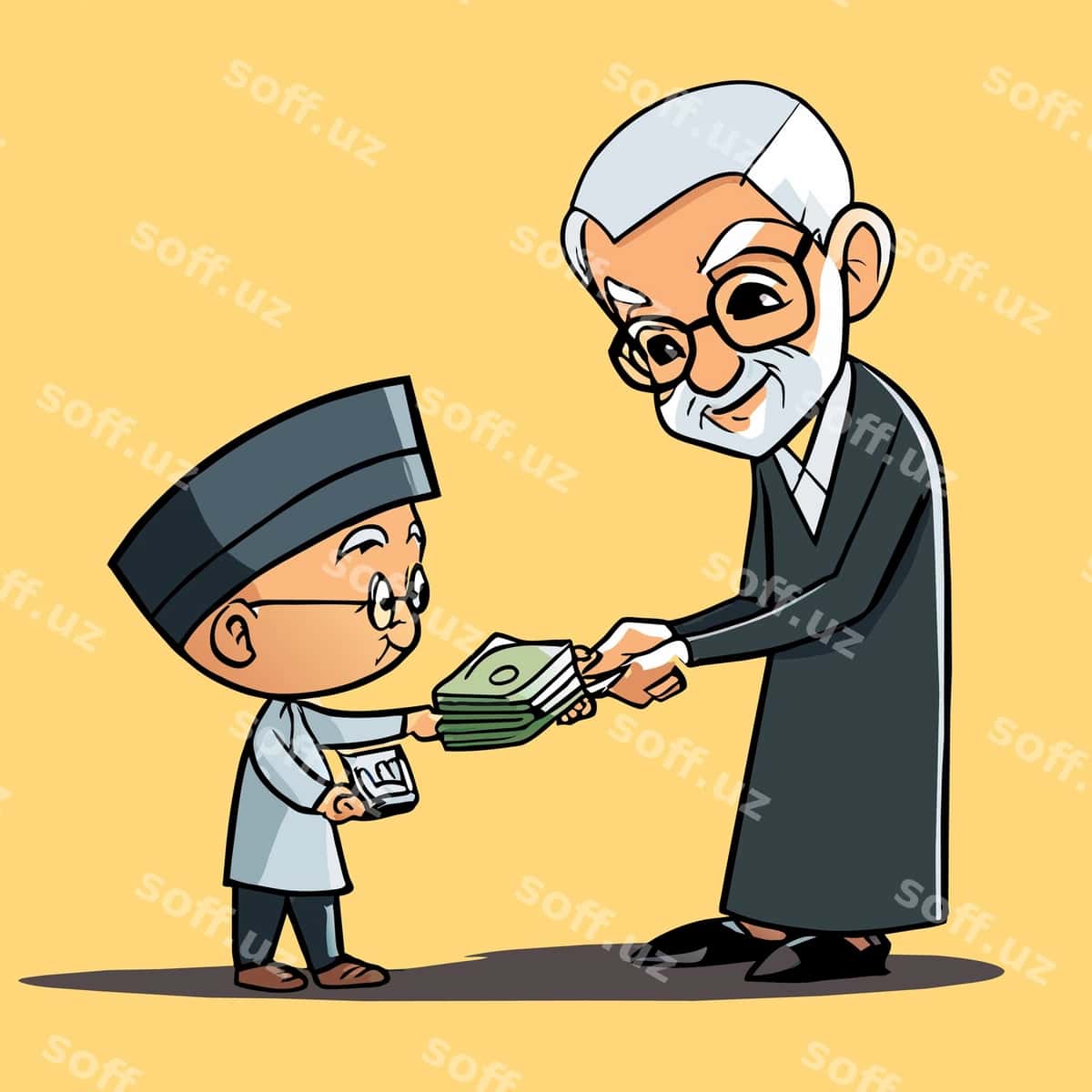 Issiq keksa erkak karyakaturka vektor grafikasi | Cozy elderly man cartoon vector graphic 1