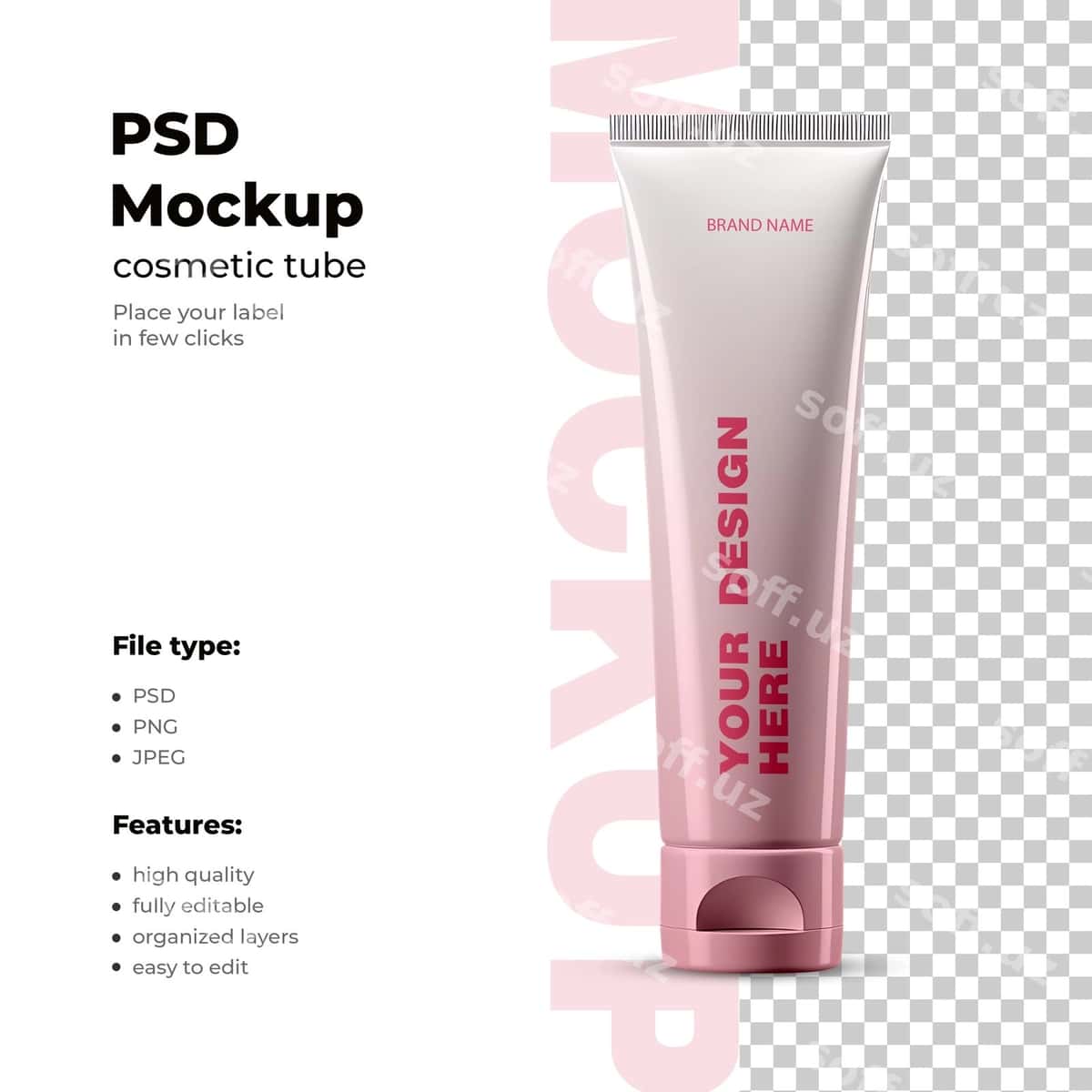 Kremin tuba paskalkasi PSD namunasi | Cream tube packaging psd mockup 1