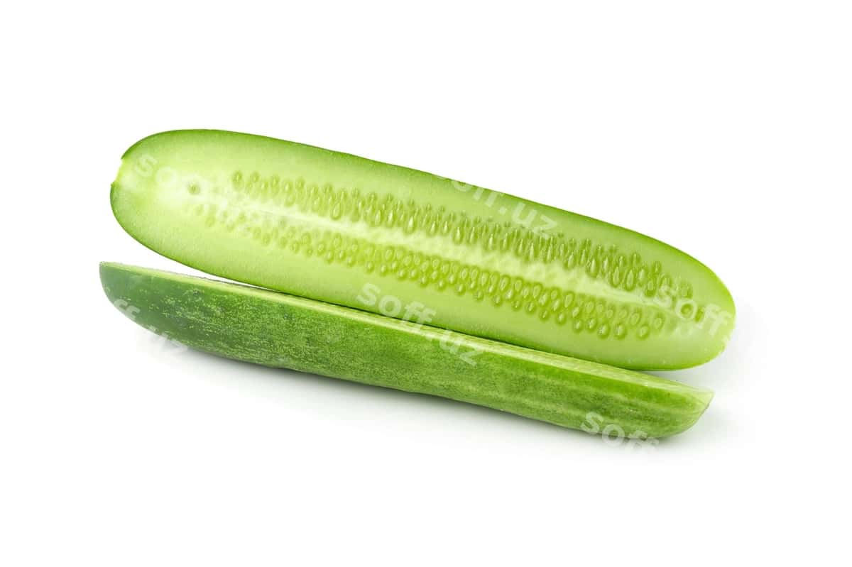 Bağirning noyati ajraltirilgan oq fon | Cucumber slice isolated white background 1