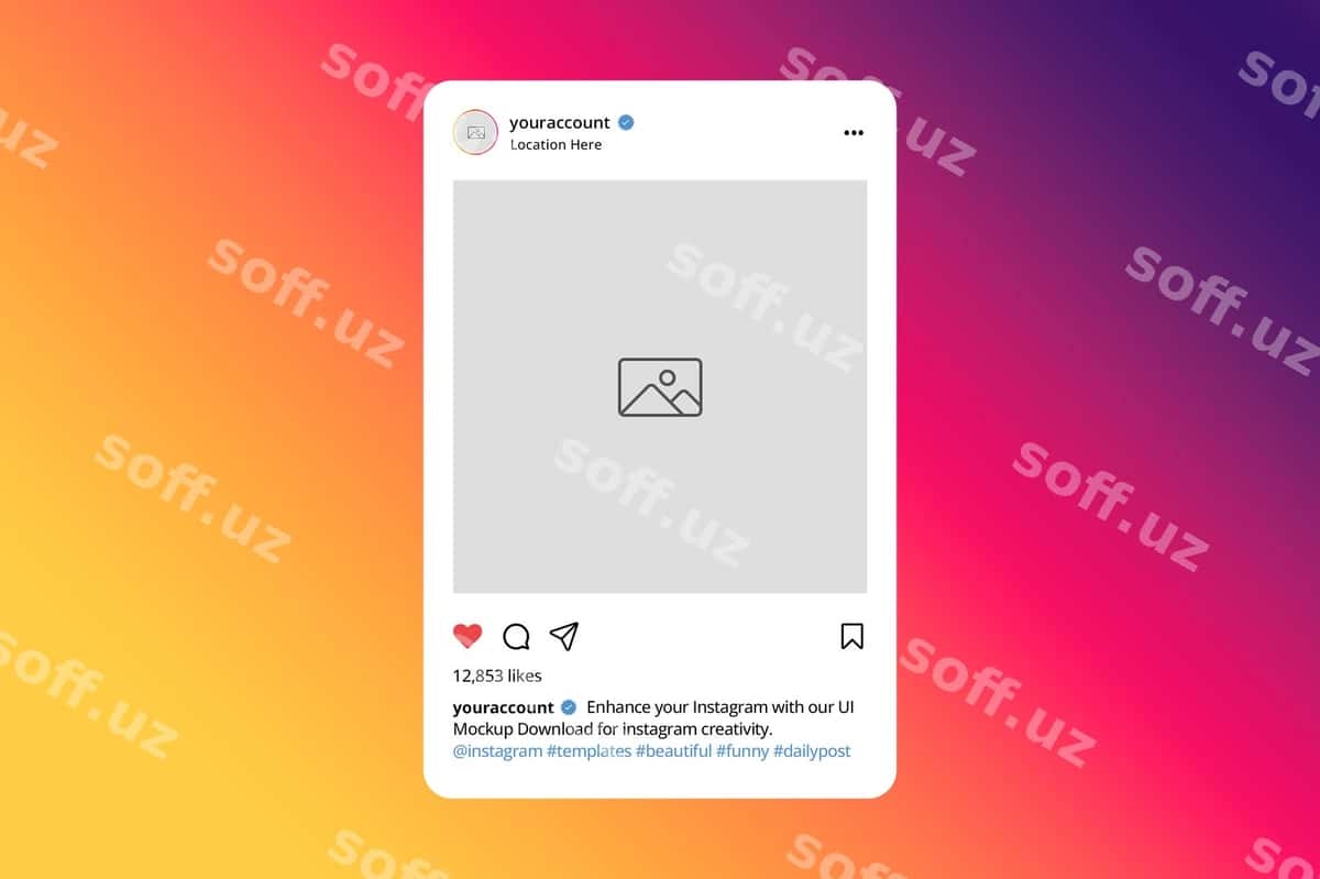 Egri instagram foydalanuvchi interfeysi post maketi | Curve instagram ui post mockup 1