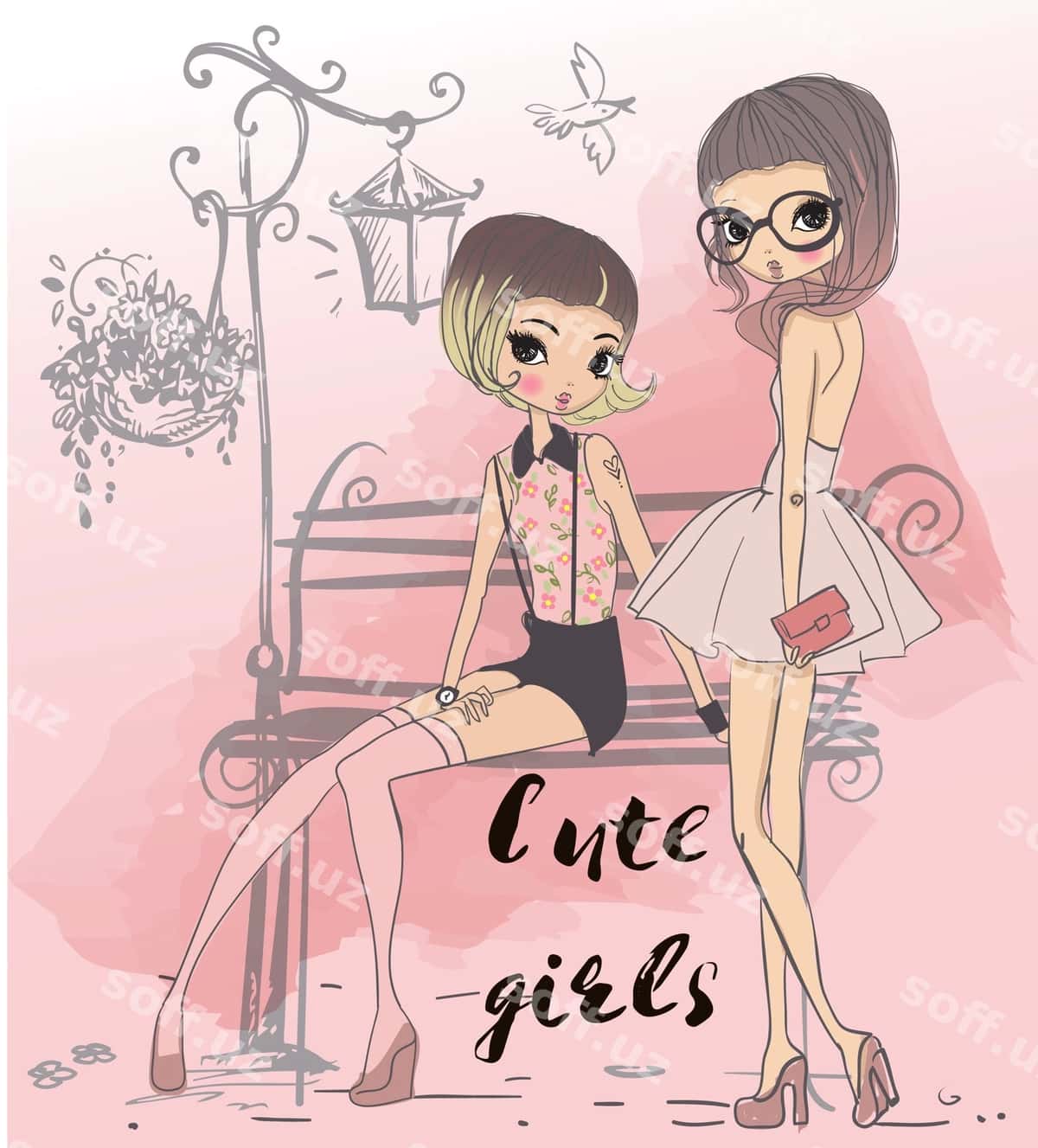 Chiroyli moda karyokat qizlar chizma uslubida | Cute fashion cartoon girls sketchy style 1
