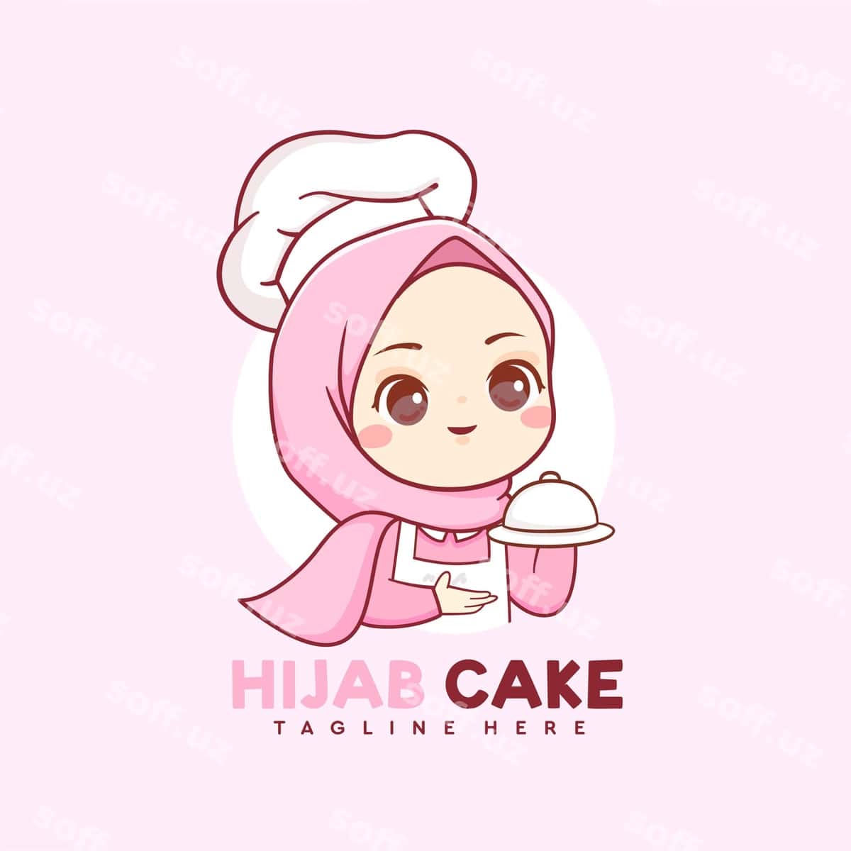 Chiroyli musulmon hijob qiz oshpaz poykachi logotipi | Cute muslim hijab girl chef bakery logo 1