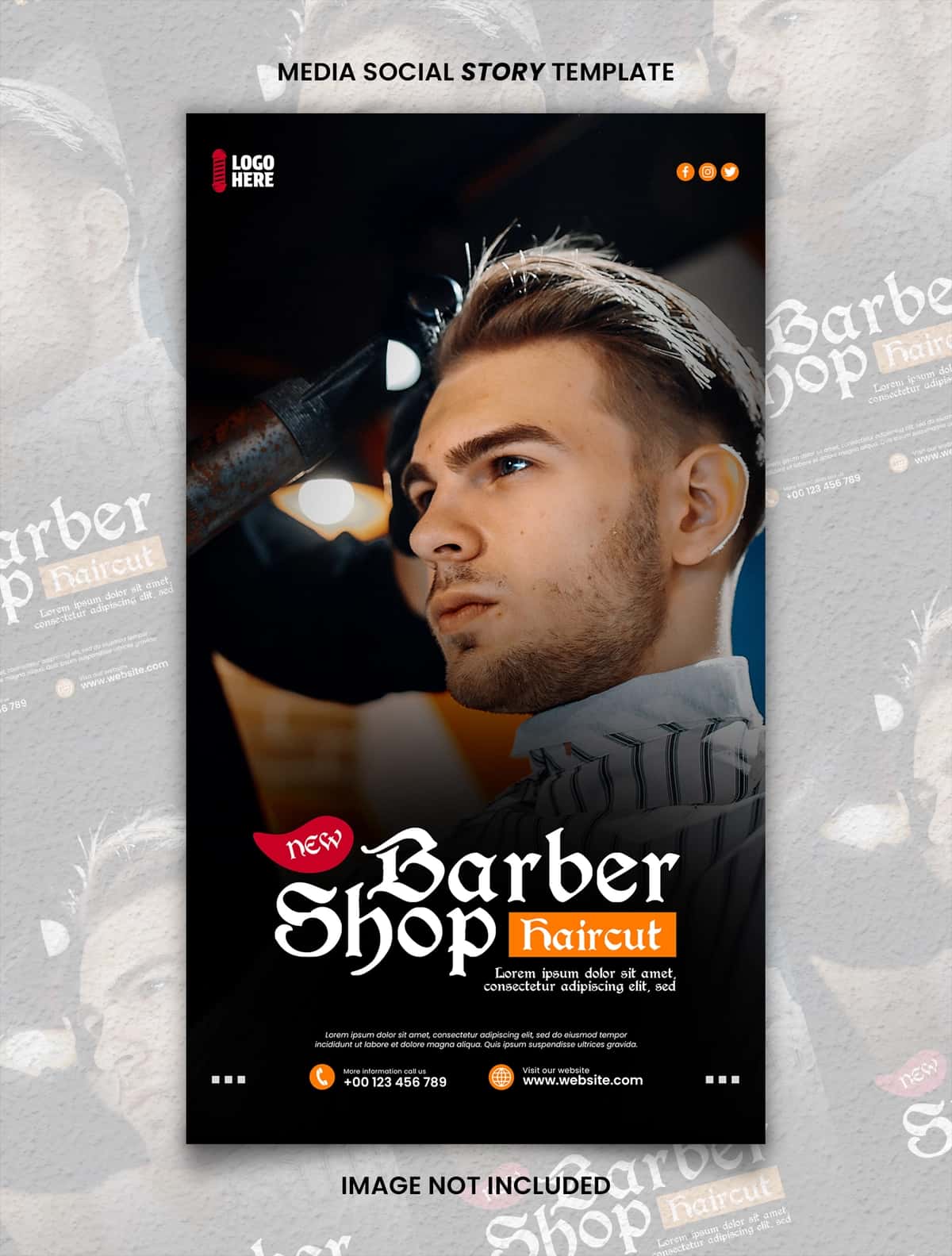 Zamonaviy soch turmagi sartaroshxonasi ijtimoiy media hikoyasi shabloni | Trendy hairstyles barbershop social media story template 1
