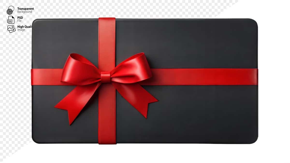 Qizil lentali kamonli qora sovg'a kartasi | Black gift card with red ribbon bow 1