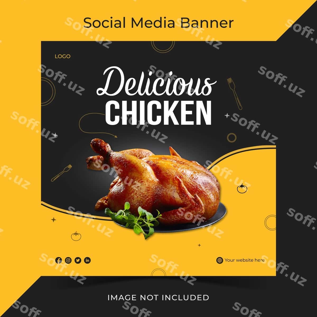 Mamno'a tovuq ijtimoiy media banner | Delicious chicken social media banner 1