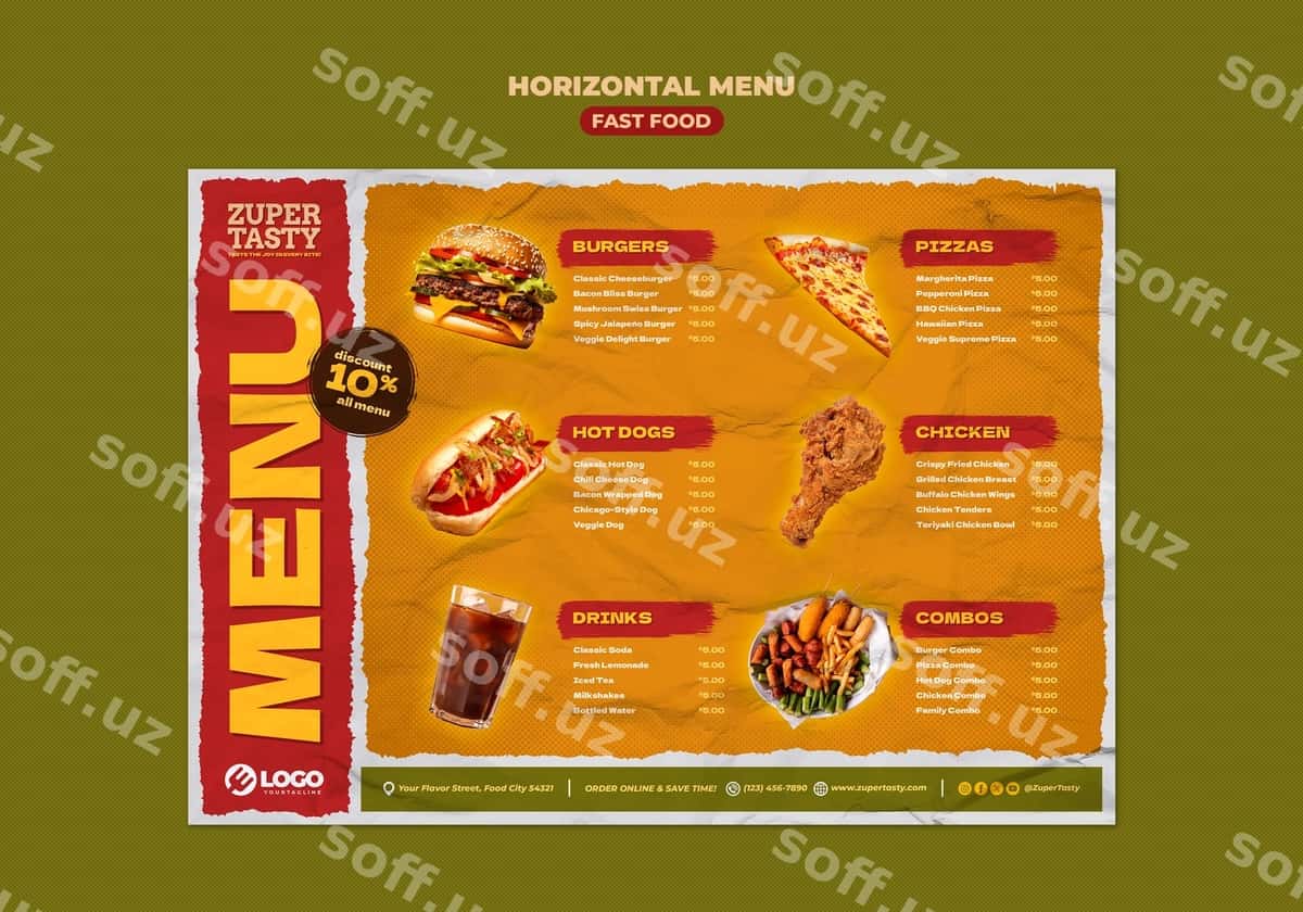 Mazali tezkor ovqat shabloni | Delicious fast food template 1