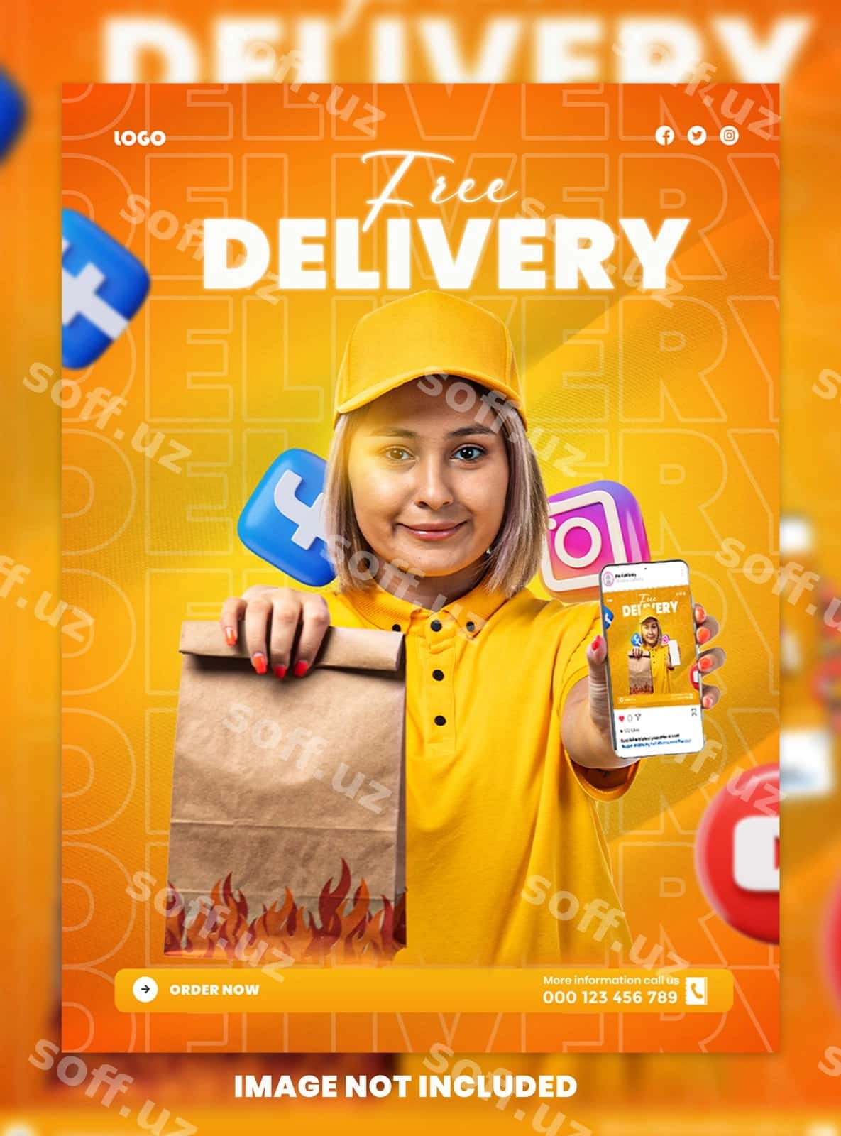 Yetkazib berish xizmatlari uchun ijtimoiy tarmoqlar shabloni | Delivery services social media template 1