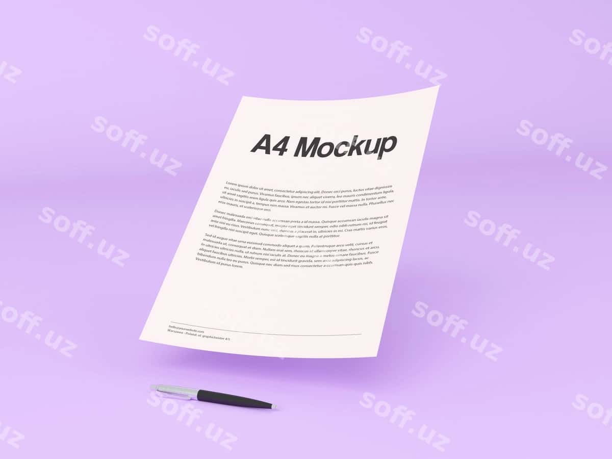 Binafsha rangli fon hujjatining maketi | Document purple background mock up 1