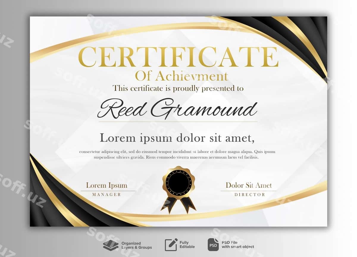 Elegant qora sertifikat shabloni | Elegant black certificate template 1