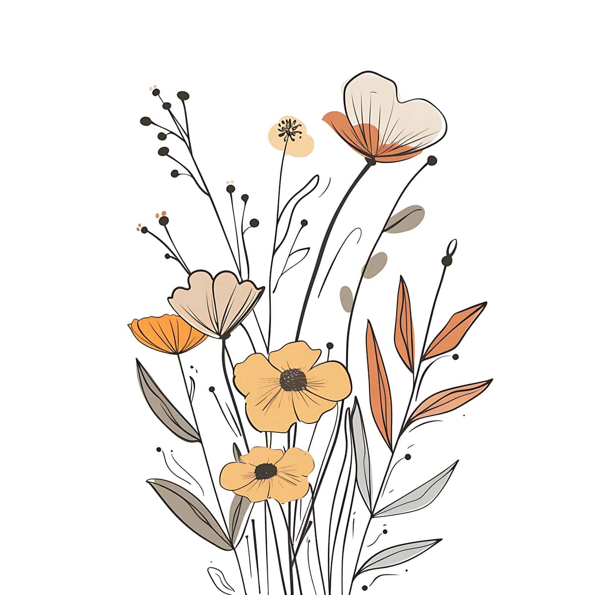 Oqlangan qo'lda chizilgan gulli tasvir | Elegant handdrawn floral illustration 1