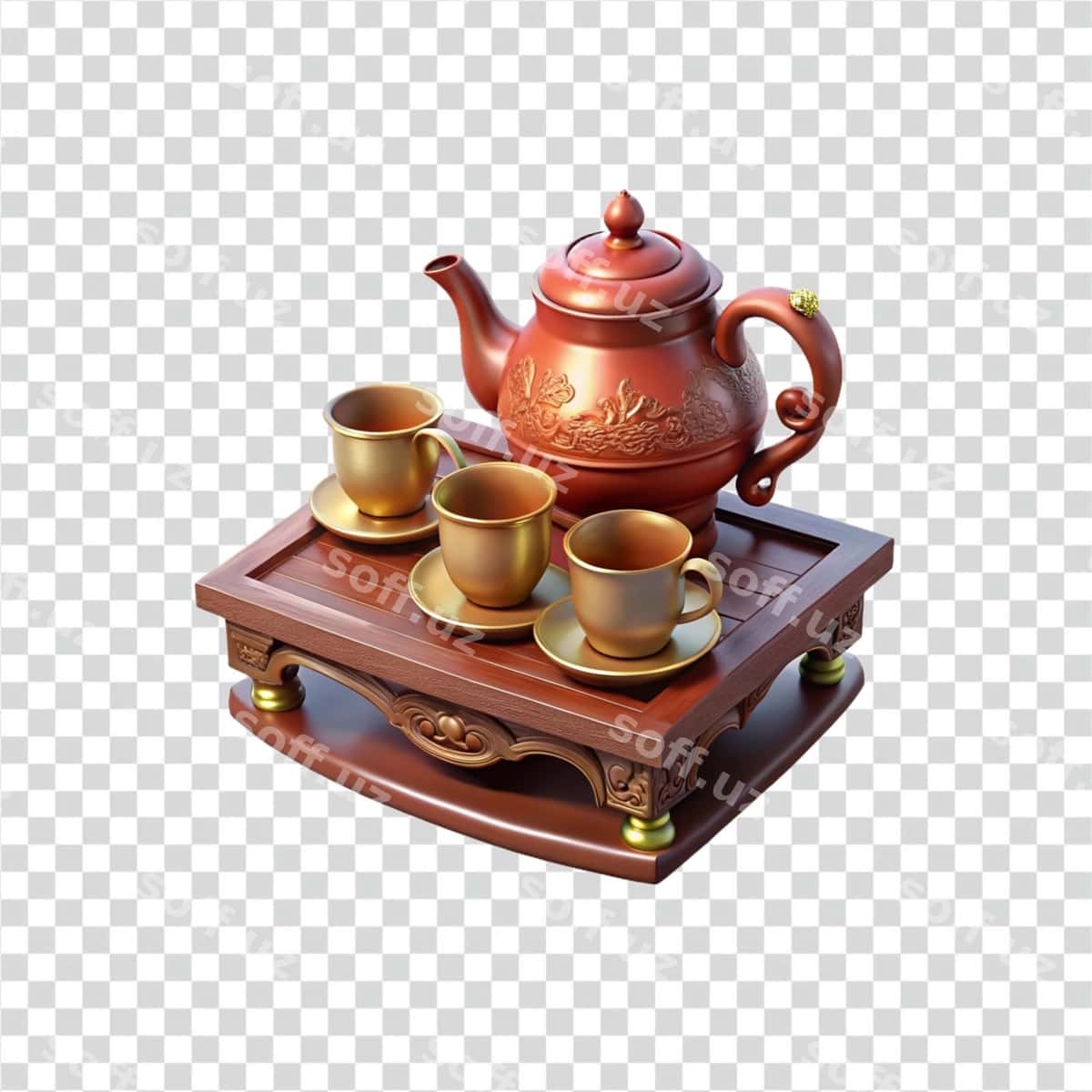 Elegant choylar komplekti g'amrang yog'ochli tovar | Elegant tea set ornate wooden tray 1