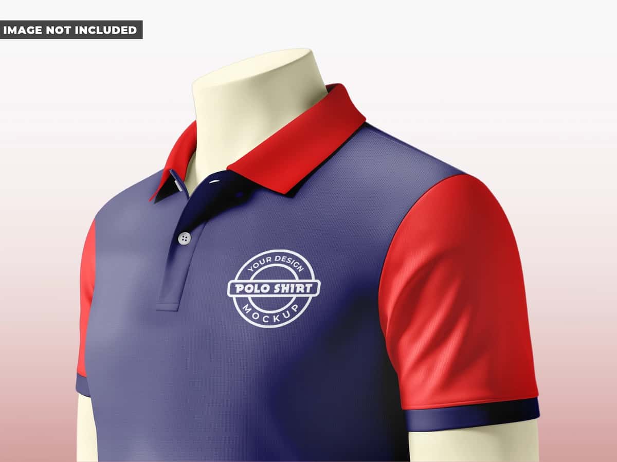 Qizil ko'k rang sxemali polo ko'ylak maketi | Polo shirt mockup with red blue color scheme 1