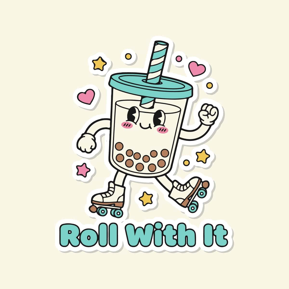 Yoqimli pufakchali choy maskotining multfilmi. Rolikli konki | Cute bubble tea mascot cartoon illustration with roller skates roll 1