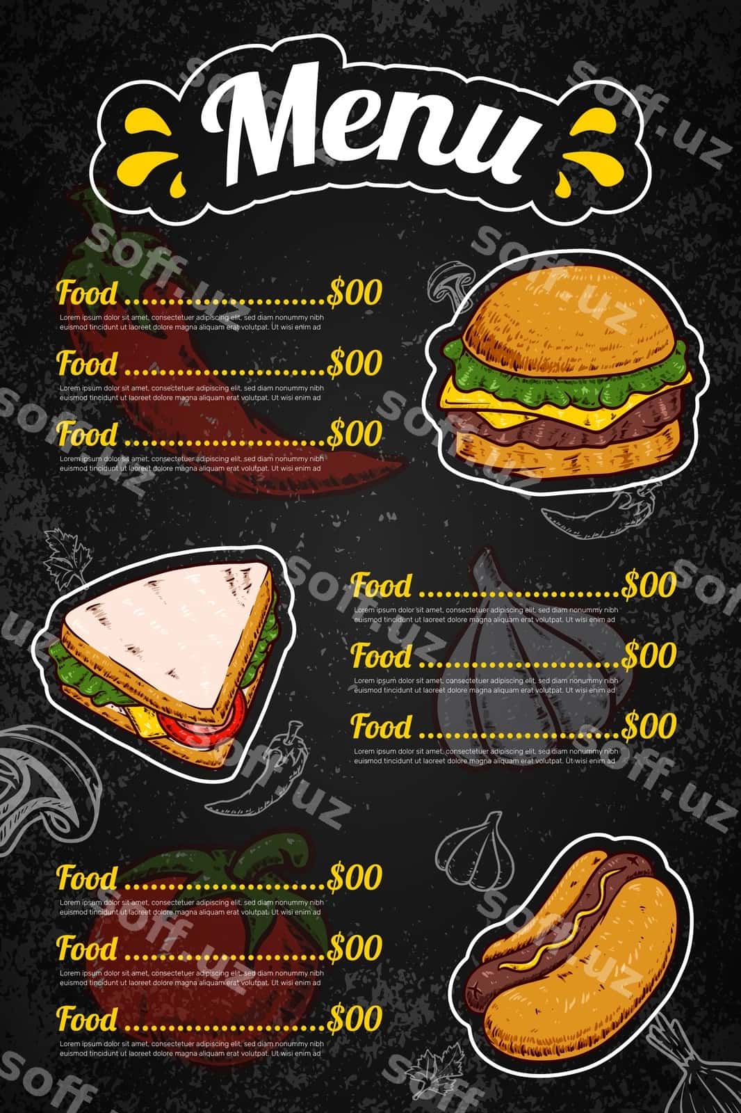 Tezkor ovqat menyu dizayni | Fast food menu design 1