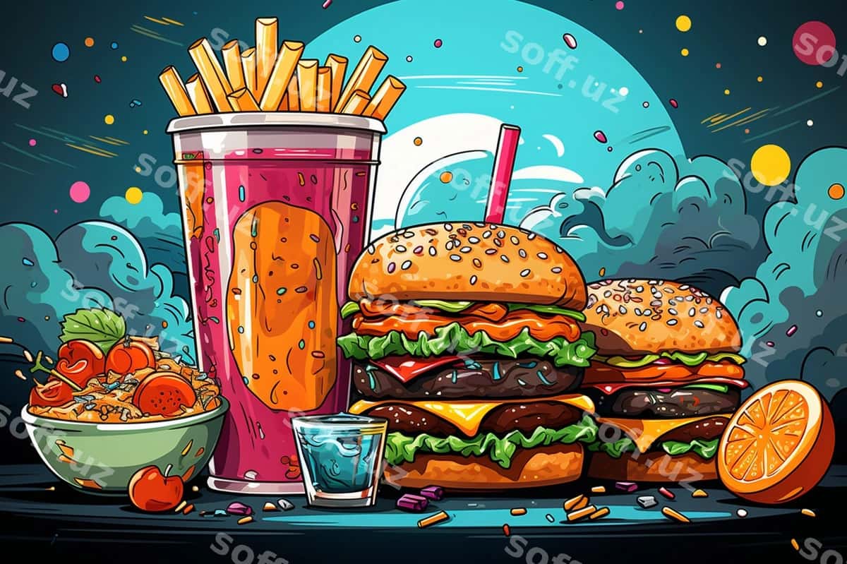 Tezkor ovqat chizma uslubi bilan | Fast food with doodle style 1