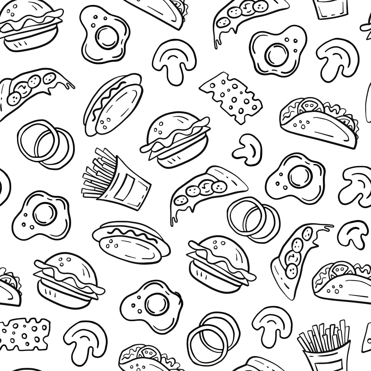 Fast food doodle vektori muammosiz fon | Fast food doodle vector seamless background 1