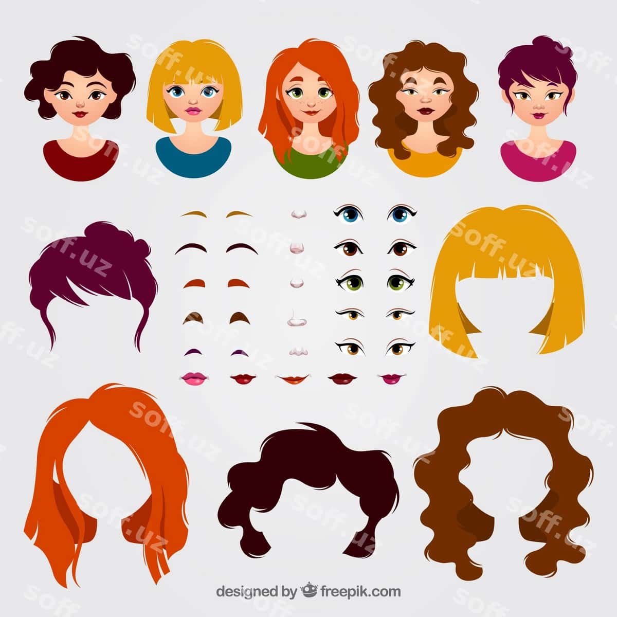 Ayollar avatarlari elementlarni oʻz ichiga oladi | Female avatars pack elements 1