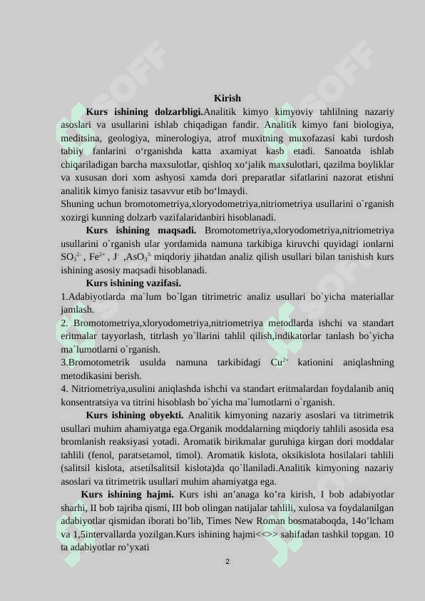 Bromatometriya, xloryodometriya, nitriometriya usullarini qo’llanishi 2