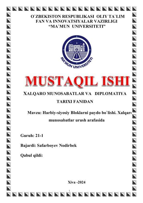 Harbiy-siyosiy Bloklarni paydo bo`lishi. Xalqaro munosabatlar urush arafasida
