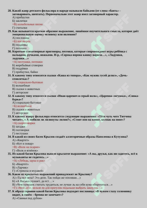 Тесты с ответами по дициплине детская литературы 4