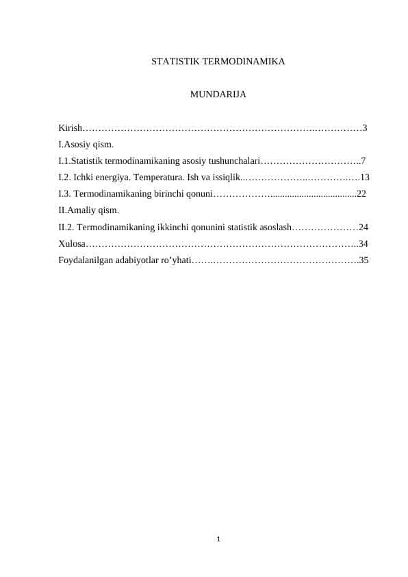 statistik termodinamika kurs ishi 1