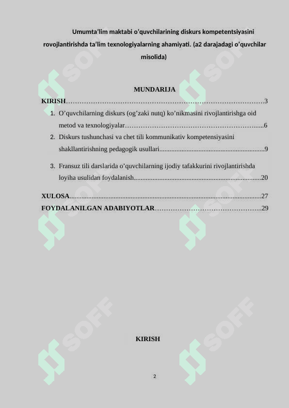 Umumta’lim maktabi o’quvchilarining diskurs kompetentsiyasini rovojlantirishda ta’lim texnologiyalarning ahamiyati. (a2 darajadagi o’quvchilar misolida) 2