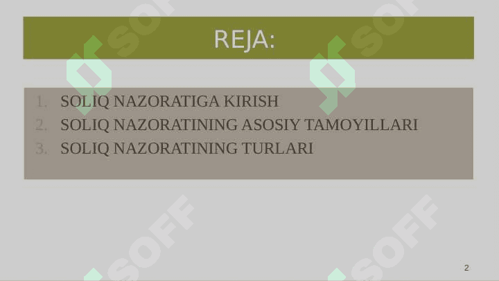 “SOLIQ NAZORATI TURLARI VA SHAKLLARI” 2