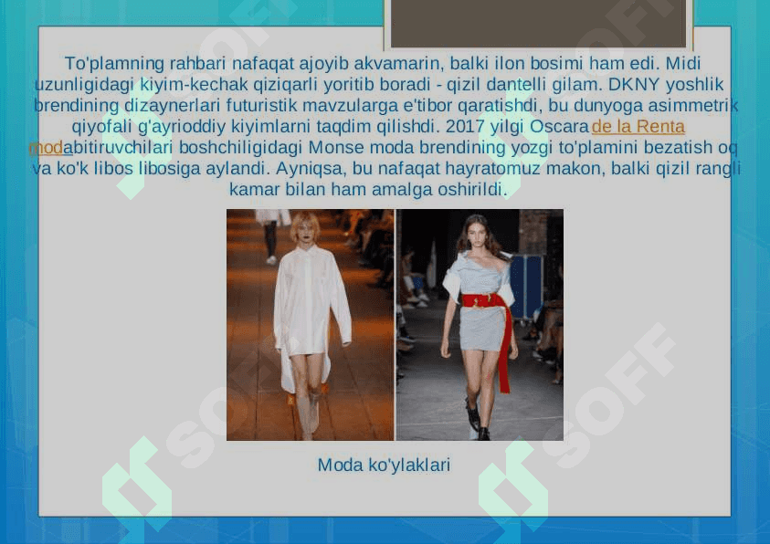 zamonaviy moda yo'nalishi bo'yicha ma'lum kiyim asortimentini barcha badiiy vositalar bo'yicha tahlil etish 4
