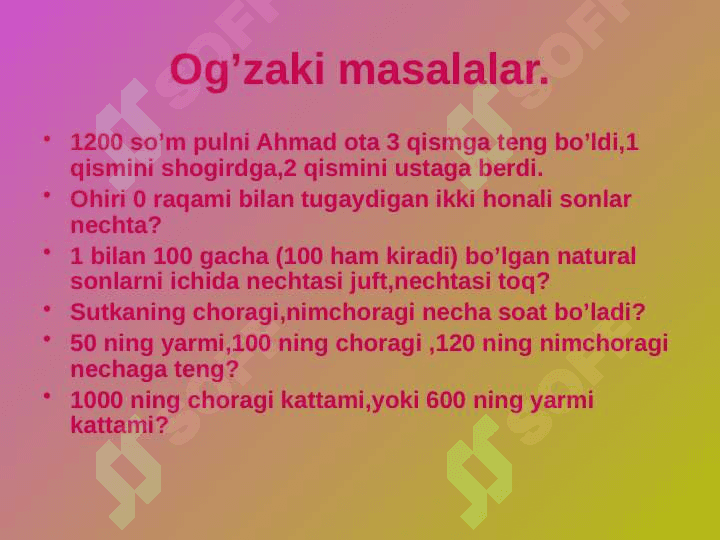 Kasrlar.Kasrlar ustida amallar. 7
