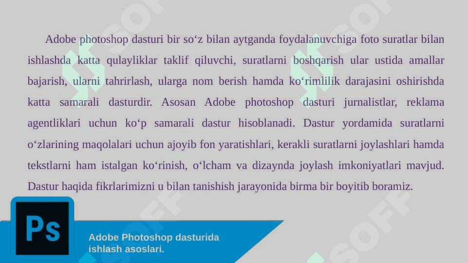 ADOBE PHOTOSHOP DASTURI VA UNING IMKONIYATLARI 2