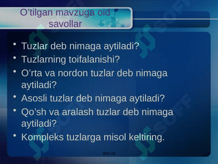 Tuzlarning olinishi va xossalari 2