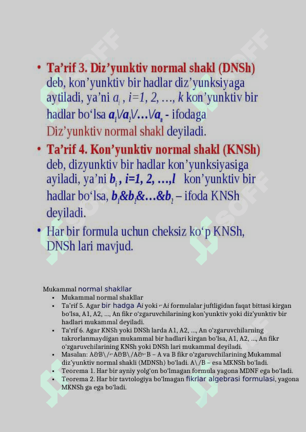 Mukammal dizyunktiv va konyunktiv normal formalar 7