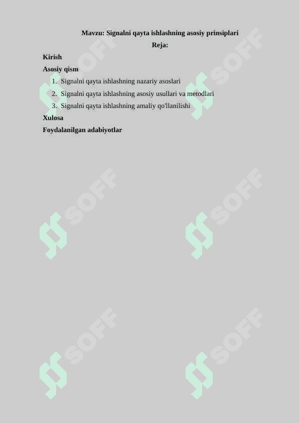 Signalni qayta ishlashning asosiy prinsiplari 2