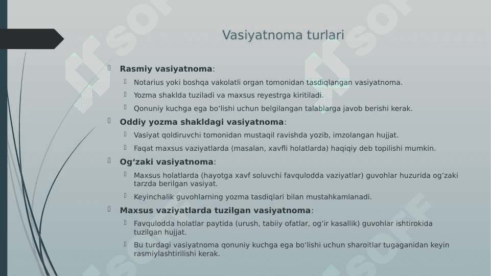 Davlat tilida ish yuritish , vasiyatnoma 7