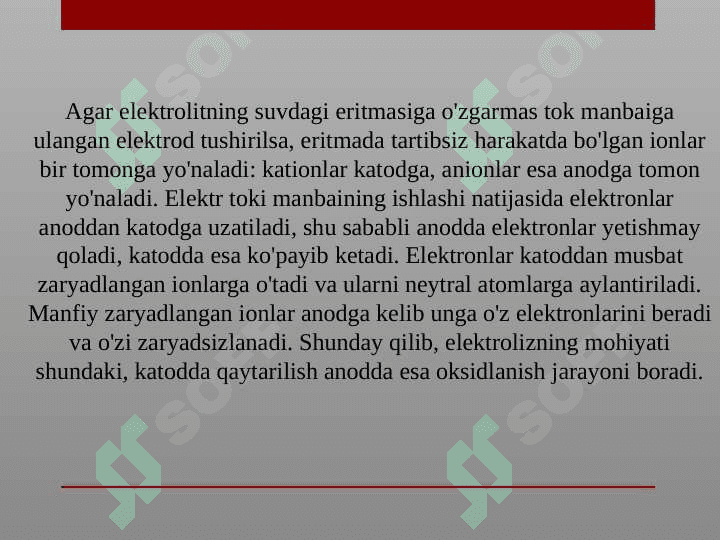 Elektrokimyo eritma va suyuqlanmalarda boradigan jarayonlar 2