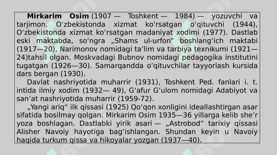Mirkarim Osim. Hayoti va ijodi. To‘maris 3